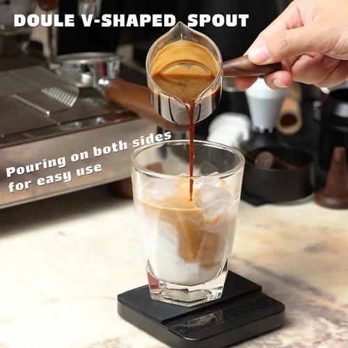 Miniatura 4 de Vaso de chupito de café expreso hecho a mano con boquilla doble de 3.5 onzas con mango de nogal americano, taza medidora de espresso, taza medidora