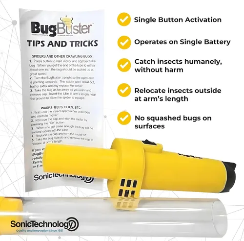 Miniatura 7 de Bugbuster aspiradora de arañas e insectos con tecnología sónica, funciona con batería y no daña.