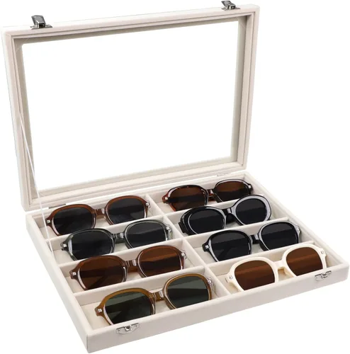 Stratalife Organizador de lentes de sol, bandeja organizadora de lentes de sol, bandeja organizadora de joyas con tapa, estuche organizador de