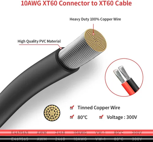 Miniatura 4 de ELFCULB 10AWG 2FT XT60 Cable de Extensión 2 6 10 20 35 50 75 100FT Conector XT60 Hembra a Macho para Batería RC Estación de Energía Portátil Panel