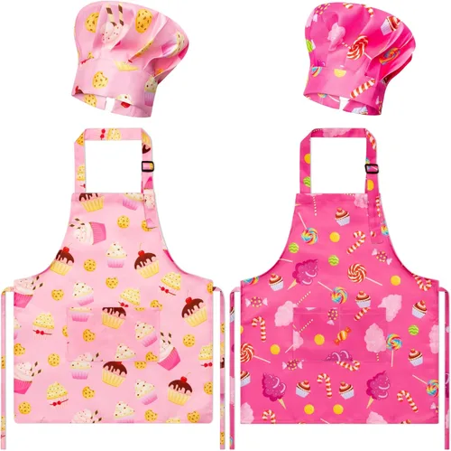 Miniatura 9 de Juego de 4 delantales y sombrero de chef para niños, regalo para niñas y niños, con palabras del alfabeto de animales, delantales ajustables