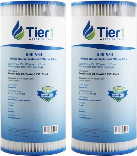 Miniatura 20 de Tier1 Filtro de agua de 5 micras de 10 x 4.5 pulgadas Cartucho de filtro de sedimentos de poliéster plisado para toda la casa Reemplazo