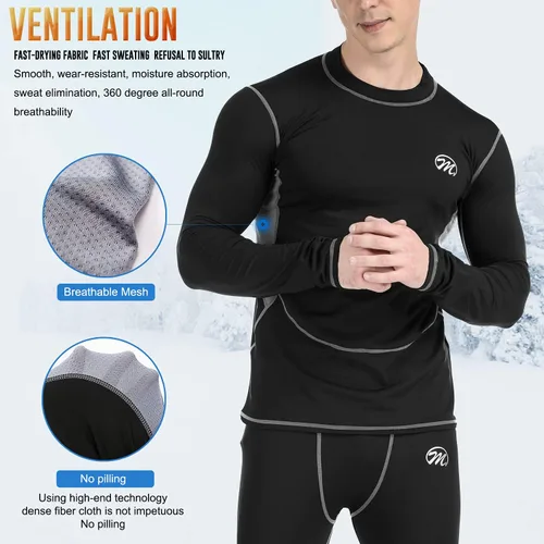 Miniatura 2 de Conjunto de ropa interior térmica para hombre, capa base de compresión, ropa de invierno con forro polar largo, ropa de correr y esquiar
