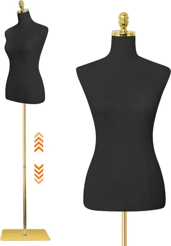Maniquí de maniquí femenino con soporte de metal y base rectangular, altura del cuerpo del maniquí de 40.55 a 73.23 pulgadas, altura ajustable para