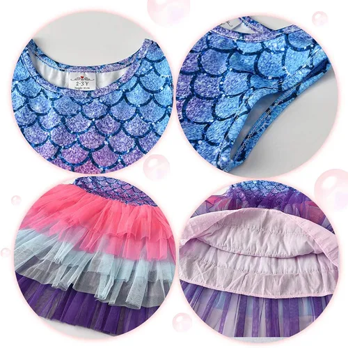 Miniatura 5 de VIKITA Vestidos de verano para niñas pequeñas, ropa de manga corta, vestidos de tutú de fiesta para niñas pequeñas, 2-8 años