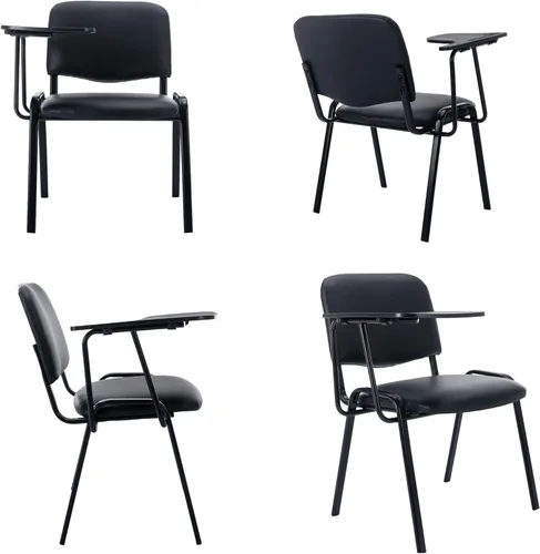 Miniatura 8 de HNY Juego de 5 sillas negras con brazo para tableta, cómodas de poliuretano, para oficina, sala de espera, apilables, sillas de recepción con mesa