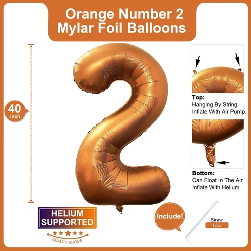 Miniatura 2 de Lovoir Globo naranja número 2 de 40 pulgadas, tamaño grande, de papel de aluminio de mylar de aluminio de Mylar de color amarillo azafrán para 2º