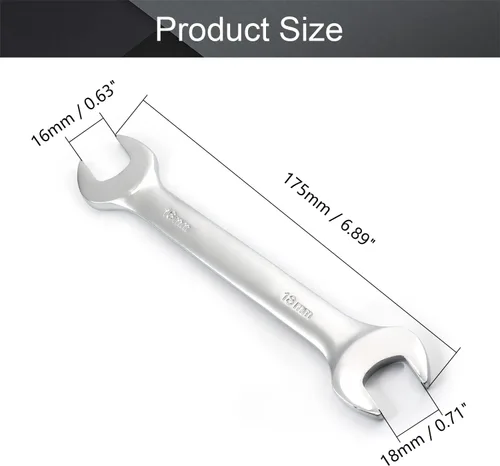 Miniatura 2 de Utoolmart Llave de extremo abierto doble de 0.630 in x 0.709 in métrica, herramienta de reparación de llave de 6.890 in de longitud, CR-V, pulido