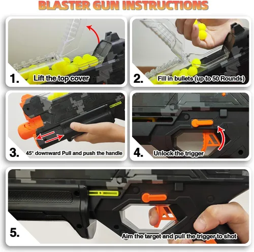 Miniatura 2 de YTSWELE Pistola Blaster con gafas protectoras con pistón de resorte y 100 rondas para hasta 110 FPS compatible con dardos Nerf Hyper Rounds, fácil