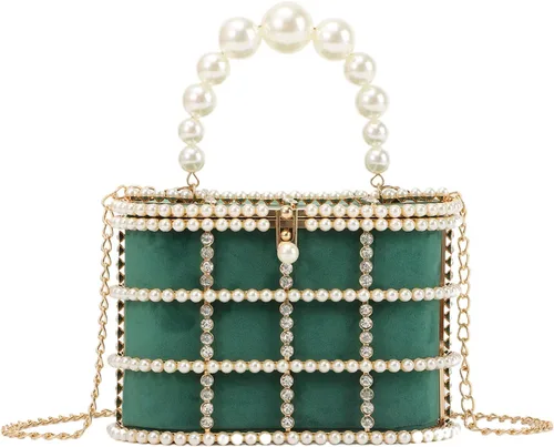 Lanpet Bolso de noche para mujer, bolso de mano de metal con cristal para boda, baile de graduación, fiesta de cumpleaños