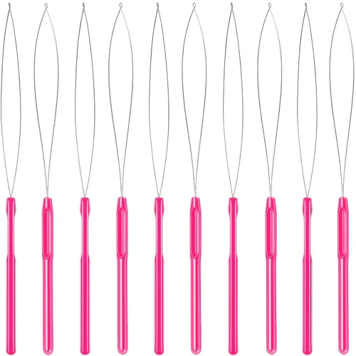 10 piezas de extensión de cabello, enhebrador de aguja para tirar y dispositivo de cuentas, herramienta para enhebrador de bucle para extensiones de