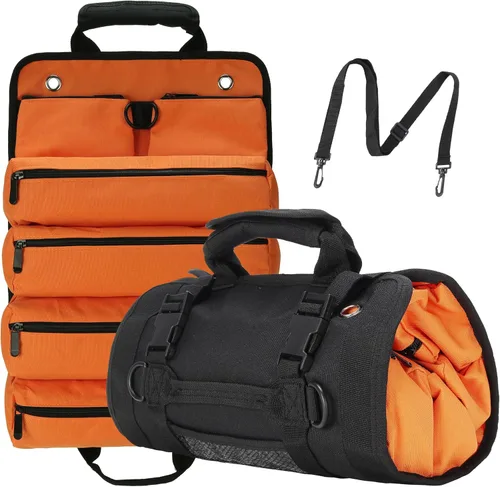 Miniatura 9 de Bolsa enrollable para herramientas, organizador de bolsa de herramientas, bolsas de almacenamiento enrollables con 6 bolsillos con cremallera y Negro