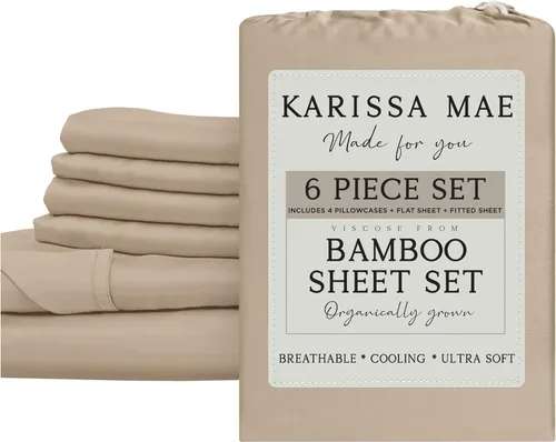 Miniatura 61 de KARISSA MAE Juego de sábanas tamaño individual de viscosa de bambú refrescante, 100% cultivadas orgánicamente, bolsillo profundo de 18 pulgadas