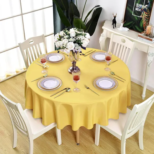 Miniatura 12 de Mantel redondo color crema, impermeable, resistente a las manchas, sin arrugas, poliéster de 210 GSM, lavable, lavable, lavable, para fiestas