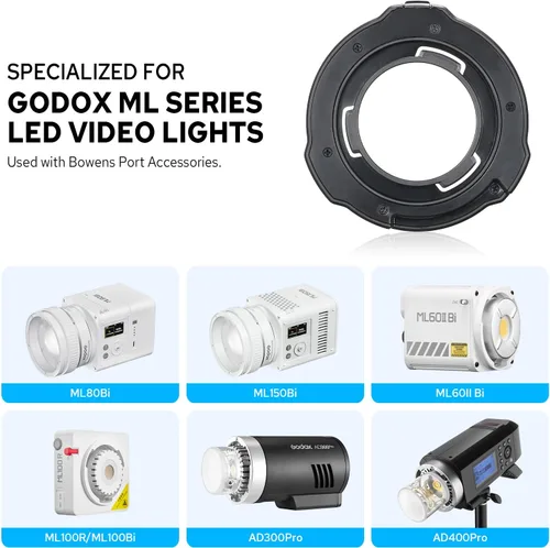 Godox Adaptador de montaje Bowens ML-GB para Godox AD300Pro AD400Pro Flash Godox ML100Bi ML60IIBi ML30 ML60 luces de video que adoptan luz de
