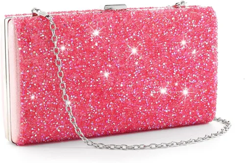 ELABEST Bolso de mano de noche con purpurina con diamantes de imitación, bolso cruzado para bodas y fiestas para mujeres y niñas