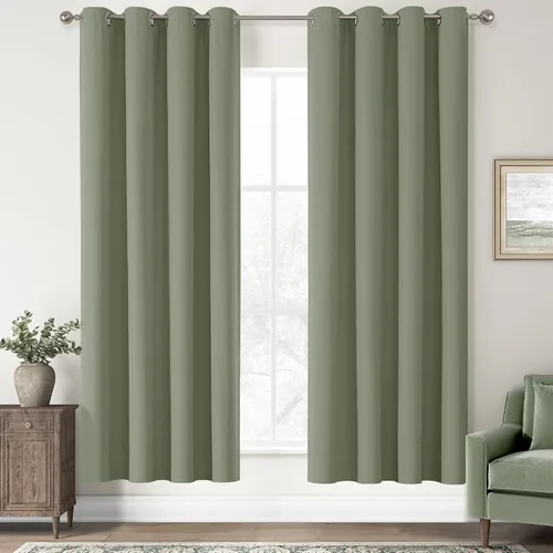 Miniatura 115 de ChrisDowa Cortinas 100% Opacas de Abedul Sólido de 45 Pulgadas de Largo, 2 Paneles para Dormitorio y Sala de Estar, Estilo Granja Oscurecedoras