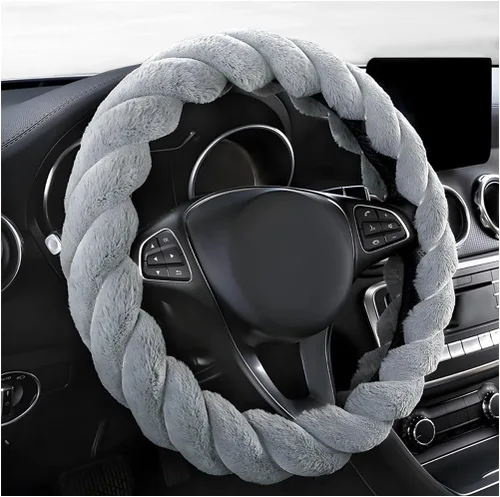 Miniatura 7 de KVAEY - Funda para volante de coche de felpa suave, de 15 pulgadas, antideslizante y redonda, protector de volante de invierno, funda de volante