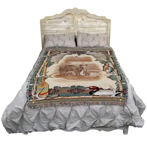 Miniatura 2 de Pure Country Weavers - Manta tejida con flecos, decorativa / tapete, de Antler Lodge, con diseño de osos, vida silvestre, cabaña del lago, regalo