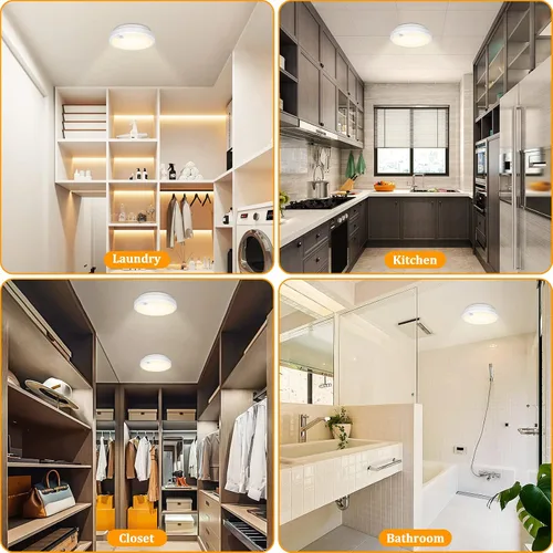 Miniatura 7 de Paquete de 2 luces de techo LED con sensor de movimiento operadas por batería para interiores, lámpara de montaje empotrado inalámbrica regulable
