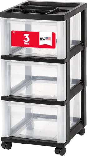 IRIS USA Organizador de almacenamiento con cajones de plástico, carrito rodante, con ruedas giratorias, 3 cajones, para aula, suministros de arte y