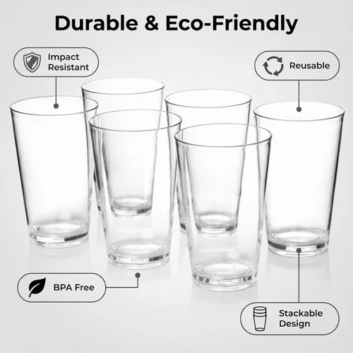 Miniatura 2 de AOYITE Vasos de plástico de 18 onzas para jugo de agua, aptos para lavavajillas, sin BPA, juego de 6 vasos de alta calidad