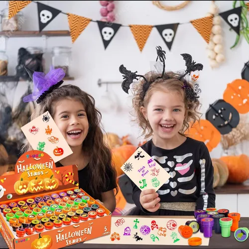 Miniatura 6 de 120 sellos de Halloween para niños a granel, juguetes autoentintados para fiesta de truco o trato, varios sellos de calabaza, fantasma, araña