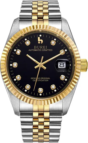 Miniatura 13 de BUREI Reloj automático de lujo para hombre, resistente al agua, reloj mecánico, correa ajustable de dos tonos de acero inoxidable
