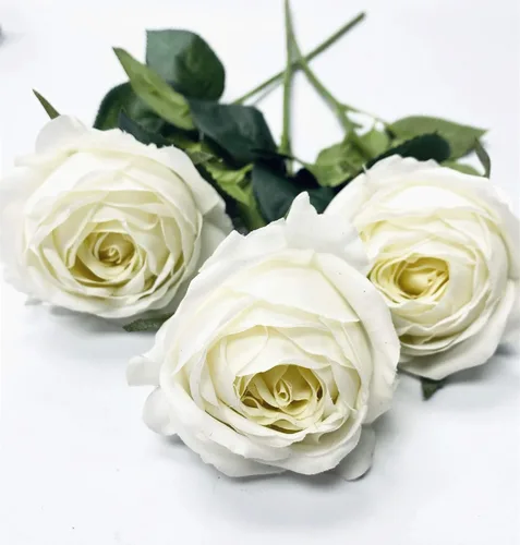 Angel Isabella Paquete de 3 flores artificiales realistas de tallo de rosa de tacto real, ramo de flores artificiales para decoración del hogar