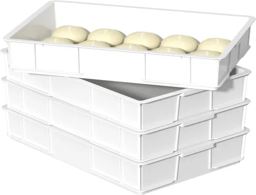 Caja a prueba de masa, bandejas apilables comerciales para masa para pizza (23.75 x 16.25 x 3.8 pulgadas), color blanco, paquete de 4