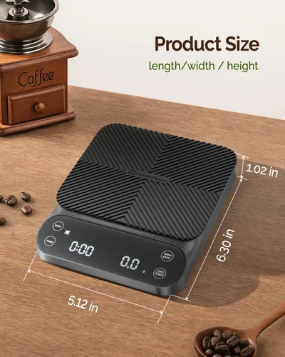 Miniatura 8 de Báscula de café Maestri House S3 con temporizador, báscula digital recargable de 3 kg/0,1 g, 3 modos de preparación, proporciones ajustables y Gris
