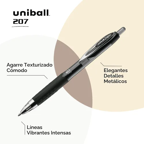 Miniatura 4 de Bolígrafos de gel retráctiles uni-ball 207, punta gruesa, 1mm, negro, paquete de 12