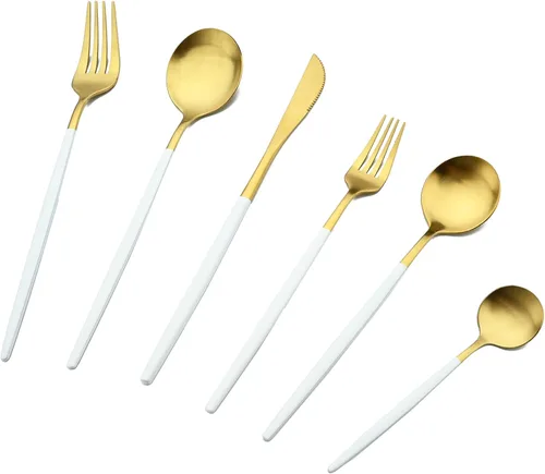 Miniatura 8 de Juego de cubiertos de acero inoxidable de 36 piezas con acabado satinado y mango plano, juego de utensilios de cocina para 6, incluye cuchara