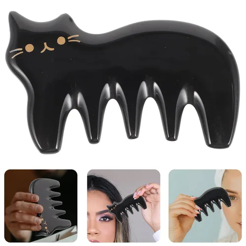 Miniatura 9 de FOMIYES Ox Horn Gua Sha - Peine masajeador de cuero cabelludo – Herramienta de raspado negro de 5 dientes para masaje de cabeza, cuello, hombros