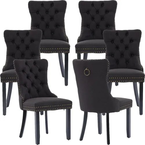 Miniatura 11 de Juego de 2 sillas de comedor modernas, sillas de comedor tapizadas acolchadas con patas de madera maciza, silla de cocina de tela de lino beige