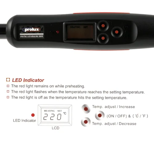 Miniatura 5 de Hierro de sellado Prolux 1362 Eléctrico LCD Digital Chapa Borde Banding Hierro Sellado 110V US Temperatura estándar 212.0-428.0 °F