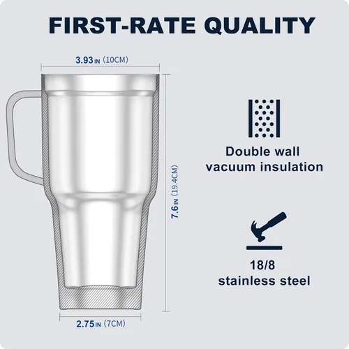 Miniatura 5 de koodee Vaso de 30 onzas con tapa y pajilla, de acero inoxidable, con aislamiento de doble pared, vaso de viaje para agua y agua con asa (rosa y rojo)