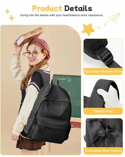 Miniatura 5 de Mochila para escuela, mochila de escuela secundaria para adolescentes, niñas y niños, Grande negro, Classic