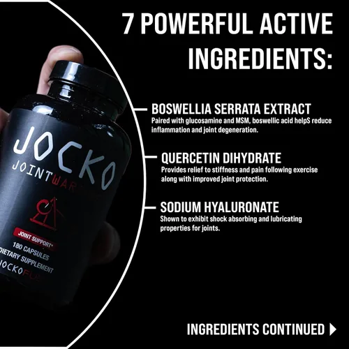 Miniatura 5 de Jocko Fuel Suplemento para Apoyo Articular - Glucosamina MSM para Dolor Articular, Movilidad y Flexibilidad con Cúrcuma y Boswellia (180 Cápsulas)