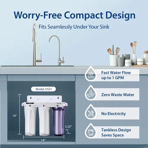 Miniatura 2 de Sistema de Filtración de Agua iSpring US31 para Beber, Certificado NSF, Filtros de Agua de 3 Etapas, Sin Tanque, Sistema de Filtro de Agua de Alta