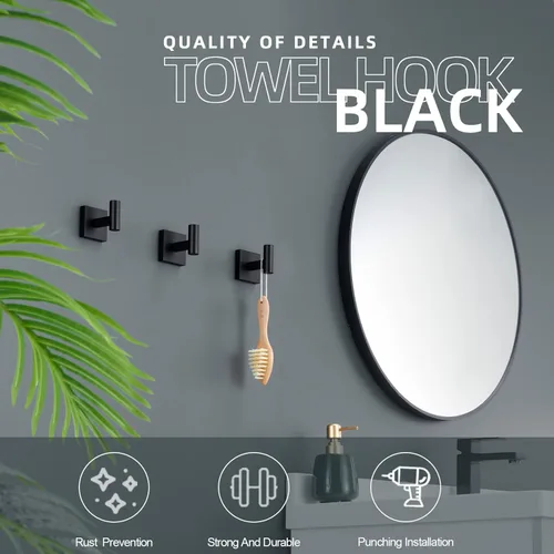 Miniatura 3 de KOKOSIRI Gancho para bata de baño, toalla de baño, ganchos para abrigos, color negro mate para baño, cocina, pared, paquete de 3 unidades de acero