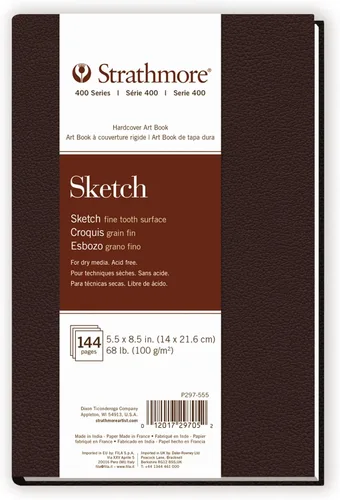 Strathmore Libro de arte de papel de boceto serie 400, cubierta marrón mate, blanco natural, encuadernado, 60 hojas, 5.5 x 8.5 pulgadas
