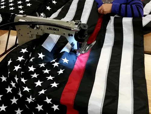 Miniatura 6 de US Flag Factory - Bandera estadounidense de línea roja fina de 3 x 5 pies (estrellas bordadas, rayas cosidas) para bomberos - SolarMax Nylon Outdoor