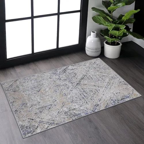 Miniatura 26 de NAAR PAYAS Collection - Alfombra de área de 6 x 9 pies, diseño de medallón crema y azul, no se desprende, resistente a las manchas, para sala
