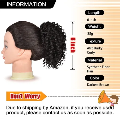 Miniatura 2 de PEACOCO Cola de caballo afro rizada con cordón para mujeres negras, extensiones de cola de caballo afro de 6 pulgadas, cabello sintético