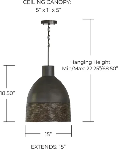Miniatura 4 de Capital Lighting 335112GI Sana - Colgante de alambre de acero con campana de metal moteado de latón, 1 luz de 100 vatios, 19 pulgadas de alto x 15