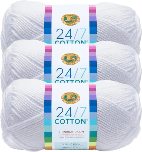 Miniatura 73 de Lion Brand Yarn, Hilo ligero mercerizado de algodón 24/7 para tejer, ganchillo y manualidades, Almirante, 1 paquete, 185 yardas de fibra natural