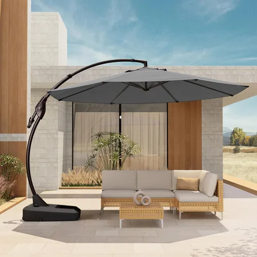 Miniatura 18 de Grand Patio 9x12 pies Sombrilla voladiza con base y funda para exterior, sombrilla rectangular de aluminio para terraza y jardín (Champán, 9x12 pies)