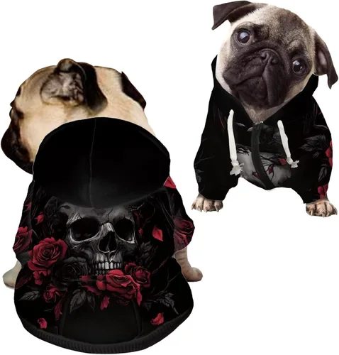 Miniatura 18 de Howilath Disfraz de Halloween de hueso de perro, sudadera con capucha de esqueleto para perro, ropa para mascotas, ropa con cremallera de calavera