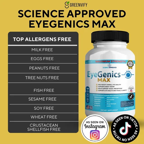 Miniatura 4 de EyeGenics Max Vision Support Supplement, 60 cápsulas, fórmula de salud ocular de máxima fuerza con luteína, extracto de arándano, vitaminas (1)